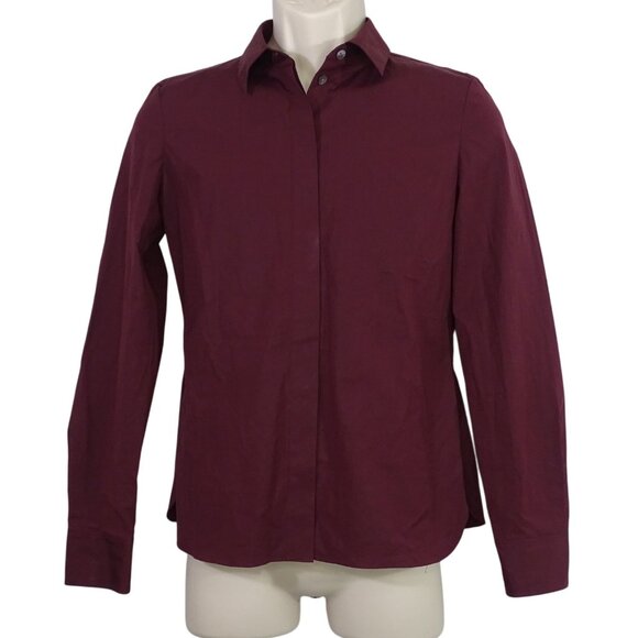 Theory Classic Fitted Shirt Women Size S Burgundy Mulberry Core Shirting FLAW - Picture 1 of 16